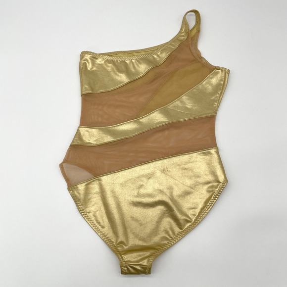 Norma Kamali Snake Mesh Mio Swimsuit Small Gold Metallic One Shoulder Mesh Disco - Picture 4 of 10